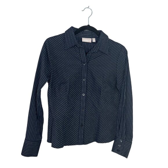 croft & barrow Tops - Croft & Barrow Collared Long Sleeve Top Size PS Black White Button Front Office